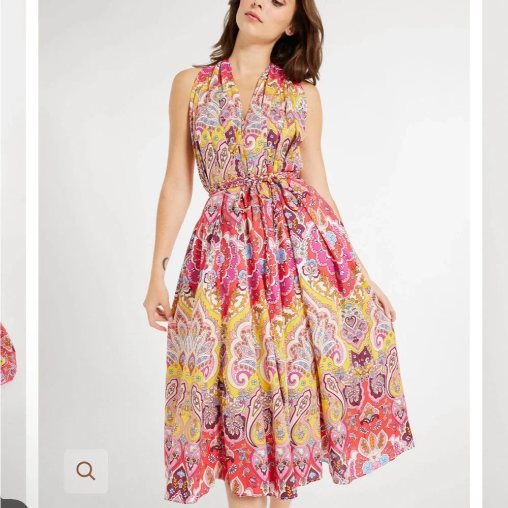 NWT Mille Marilyn Oversized Flowy Paisley Floral Belted Dress in Zanzibar XXS - Picture 4 of 10